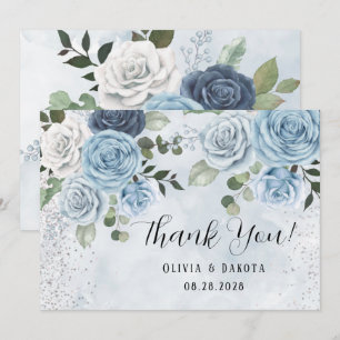 Dusty Blue Peint Floral Mariage Merci Cartes