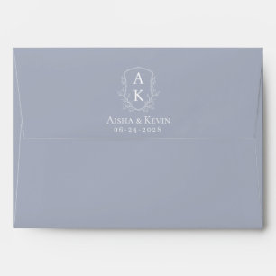 Dusty Blue Peony Couple Crest Wedding RSVP Envelope