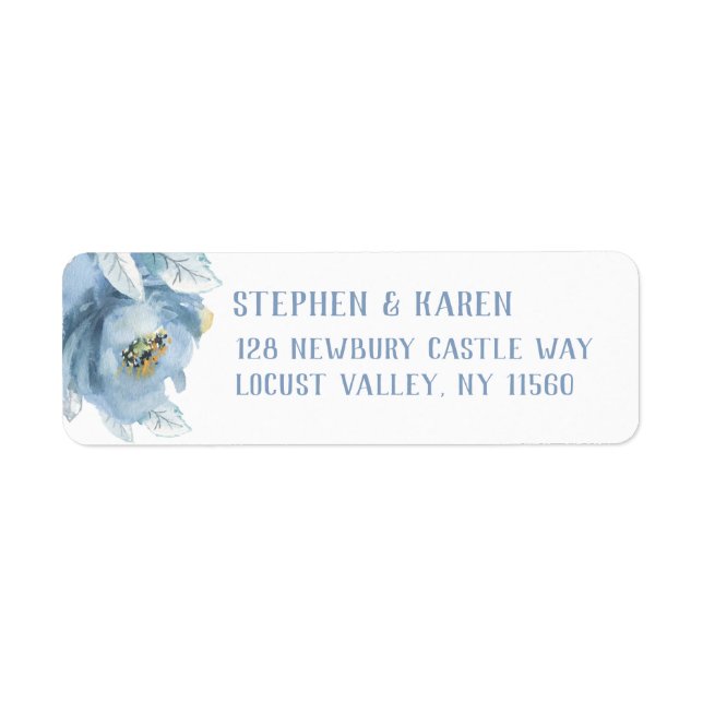 Dusty Blue Peony Elegant Return Address Label (Front)