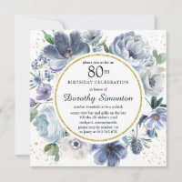 Dusty Blue Peony Floral 80th Birthday Party