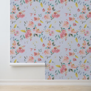 Dusty Blue Peony Floral Watercolor Botanical Wallpaper