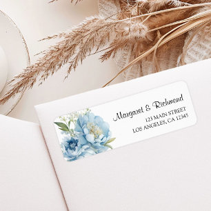 Dusty Blue Peony Floral Wedding Return Address