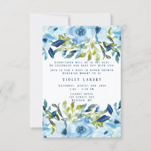 Dusty Blue Peony Florals Boy Baby In Bloom Shower  Invitation