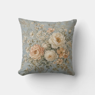 Dusty Blue Peony Ivory Blossom French Country  Throw Pillow