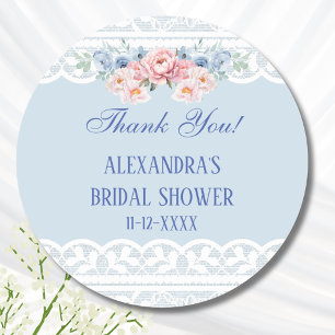 Dusty Blue Peony Lace Bridal Shower Thank You Classic Round Sticker
