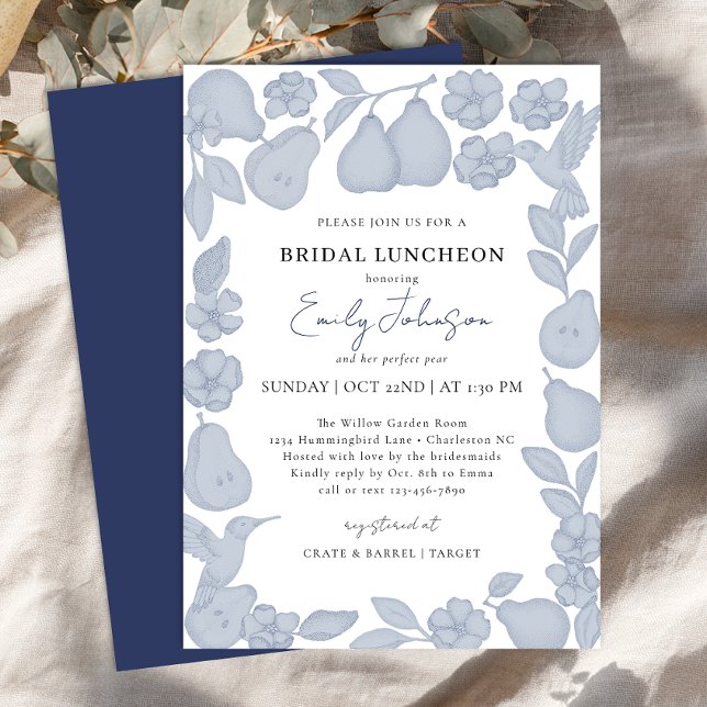 Dusty Blue Perfect Pear Bridal Luncheon Invitation (Bridal Luncheon Invite)