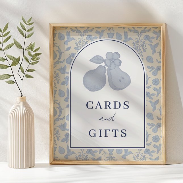 Dusty Blue Perfect Pear Bridal Shower Cards & Gift Poster (Cards & Gifts Sign)