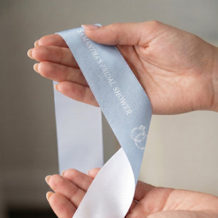 Dusty Blue Personalized Bridal Shower Satin Ribbon