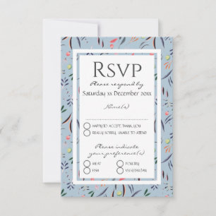 Dusty Blue Personalized Floral WEDDING RSVP Card