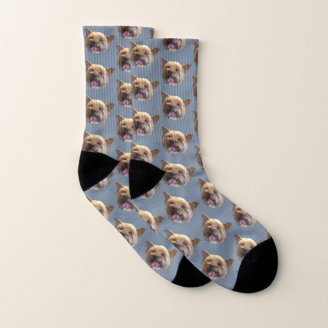 Dusty Blue Personalized Pet Photo Christmas Gift  Socks (Pair)