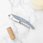 Dusty Blue Personalized Wedding Bridesmaid Corkscrew<br><div class="desc">Trendy,  dusty blue colour wine corkscrew opener for your wedding bridesmaid along with her name on back and printed in white,  stylized script. Personalize corkscrew by editing and replacing name with your bridesmaid's name. Available in many,  popular bridesmaid wedding colour schemes.</div>