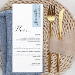 Dusty Blue Personalized with Guest Name Elegant Menu<br><div class="desc">Why spend in place cards and menu cards when you can have an elegant All-in-one elegant Menu personalized with each guest name! Contemporary, simple and elegant design with beautiful modern hand written calligraphy. Stripe on the top right corner in dusty blue tone with guest name in black. Back in same...</div>