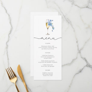 Dusty Blue Petals & Prosecco Wildflower Menu Cards