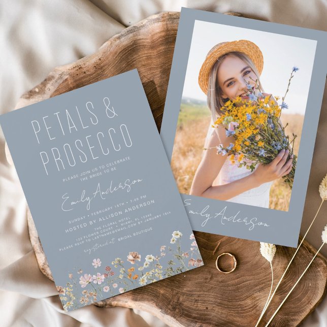 Dusty Blue Petals & Prosecco Wildflower Photo  Flyer (Creator Uploaded)
