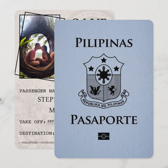 Dusty Blue Philippines Passport Save The Date (Front/Back)
