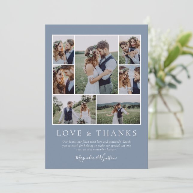 Dusty Blue Photo Collage Amour et Merci Mariage (Debout devant)