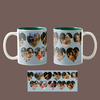 Dusty Blue Photo Collage Mug with Heart Frames