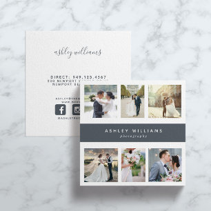 Dusty Blue Photo Collage Photographer Square Business Card