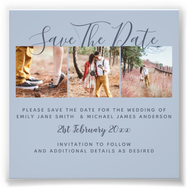Dusty Blue PHOTO Collage Save The Dates Wedding (Front)