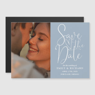 Dusty Blue Photo Elegant Wedding Save The Date Magnetic Invitation