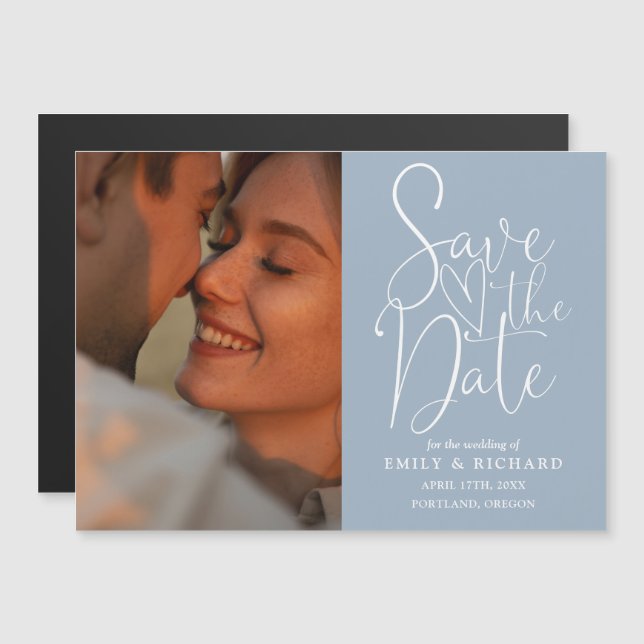 Dusty Blue Photo Elegant Wedding Save The Date Magnetic Invitation (Front/Back)