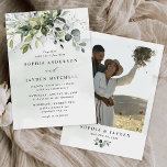 Dusty Blue Photo Greenery Airy Elegant Wedding  Invitation<br><div class="desc">The splash is more "dusty" than light blue. If you prefer the splash to lean more light blue then visit this link for products in a similar design: https://www.zazzle.com/collections/intense_dusty_blue_greenery_wedding_invitation_set-119579208449105573 There's many variations of dusty blue so multiple schemes are needed. About the design -- this product features botanical greenery watercolor elements....</div>