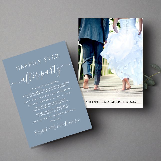 Dusty Blue Photo Mariage Réception Invitation (Créateur téléchargé)