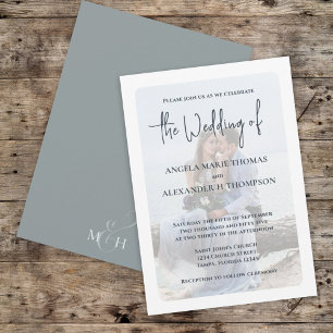 Dusty Blue Photo Overlay Modern Wedding Invite