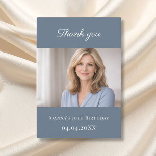 Dusty blue photo simple birthday thank you card
