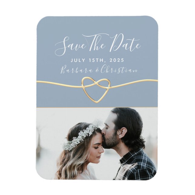 Dusty Blue Photo Wedding Save The Date Magnet (Vertical)