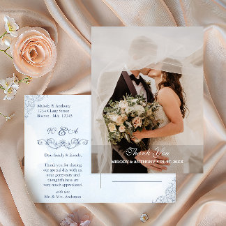 Dusty Blue Photo Wedding Thank You Postcard