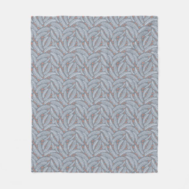 Dusty Blue Pine Tree Leaf Christmas Holiday Fleece Blanket (Front)