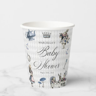 Dusty Blue & Pink Alice In Wonderland Baby Shower Paper Cups