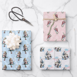 Dusty Blue & Pink Alice In Wonderland Baby Shower Wrapping Paper Sheet