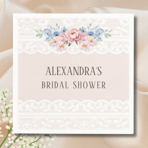 Dusty Blue Pink Floral Vintage Lace Bridal Shower Napkin