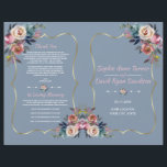 Dusty Blue Pink Flowers Gold Wedding Program<br><div class="desc">Romantic,  elegant design featuring delicate watercolour dusty blue,  misty rose flowers bouquets,  gorgeous floral divider,  on a dusty blue background. On the back a dusty blue misty rose bouquet. Use Personalize tool to add your info. For matching items,  please,  visit my Gold Dusty Blue Flowers Collection.</div>