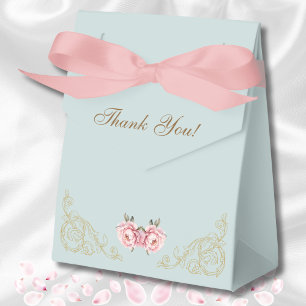 Dusty Blue Pink Peony Vintage Floral Bridal Shower Favor Box