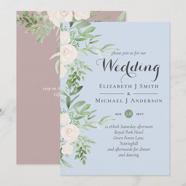 Dusty Blue Pink Sage Floral Wedding BUDGET (Front/Back)