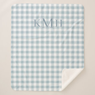 Dusty Blue Plaid Country Monogram Sherpa Blanket