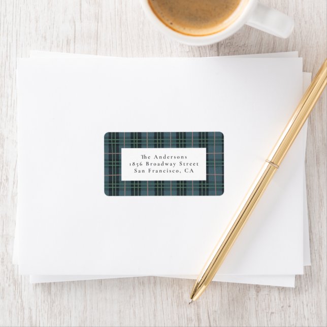 Dusty Blue Plaid Pre-Addressed Return Label (Insitu)