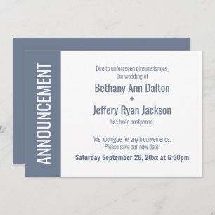 Dusty Blue Postponed Mariage Faire-part