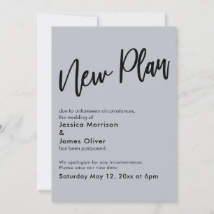 Dusty Blue Postponed Wedding New Plan Update Card