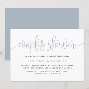Dusty Blue Pretty Calligraphy Couples Shower Invitation