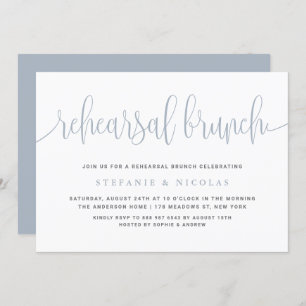 Dusty Blue Pretty Calligraphy Rehearsal Brunch Invitation