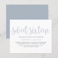 Dusty Blue Pretty Calligraphy Sweet 16 Invitation