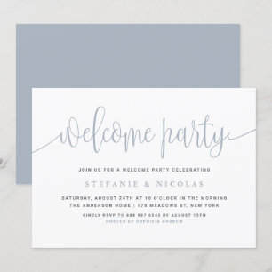 Dusty Blue Pretty Calligraphy Welcome Party Invitation