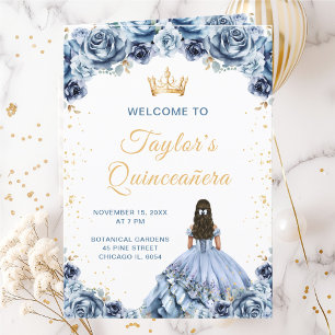 Dusty Blue Princess Floral Quinceañera Program