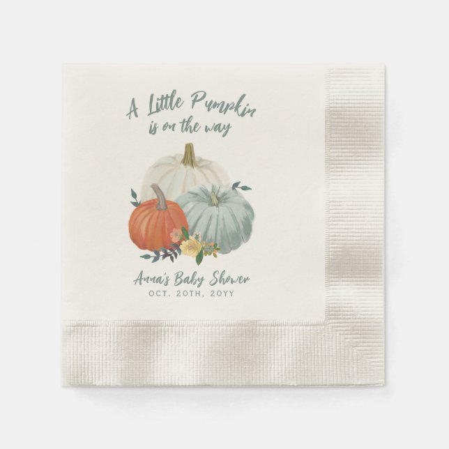  Dusty Blue Pumpkin Baby Shower Napkin (Front)
