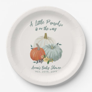  Dusty Blue Pumpkin Baby Shower Paper Plate