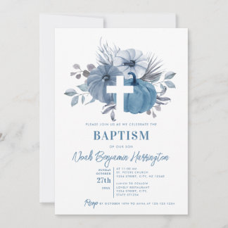 Dusty Blue Pumpkin Baptism Cross Invitation